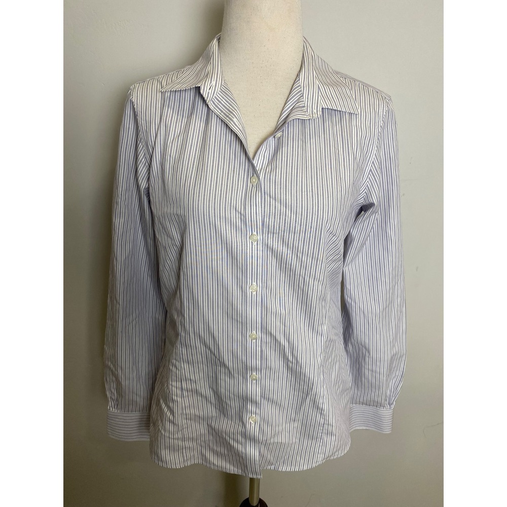 Brooks Brothers 346 Womens 8 Tailored Fit Non-Iron Cotton Pinstripe Shirt Blue